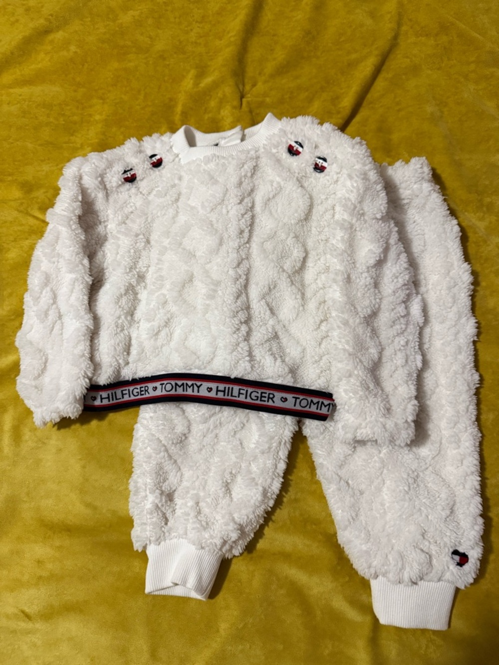 Tommy Hilfiger Cream Sherpa Lounge Set with Branded Waistband
